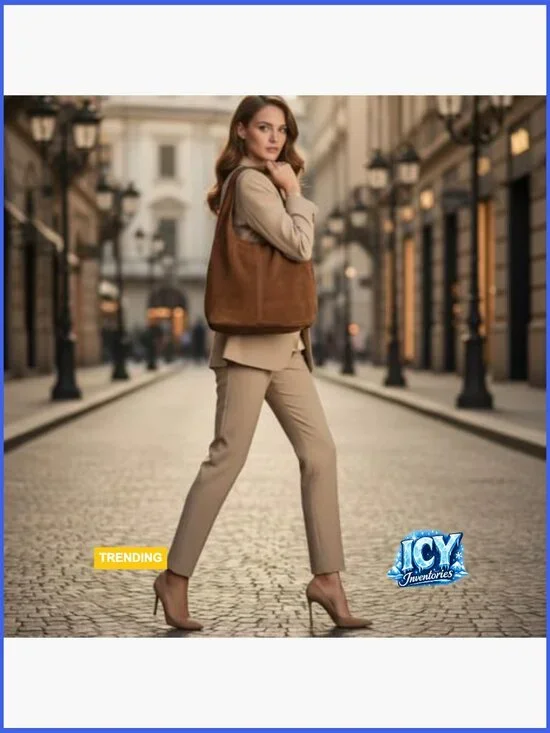 Italian Genuine Suede Hobo Bag with Zipper and Shoulder Strap - Picture 5 of 7